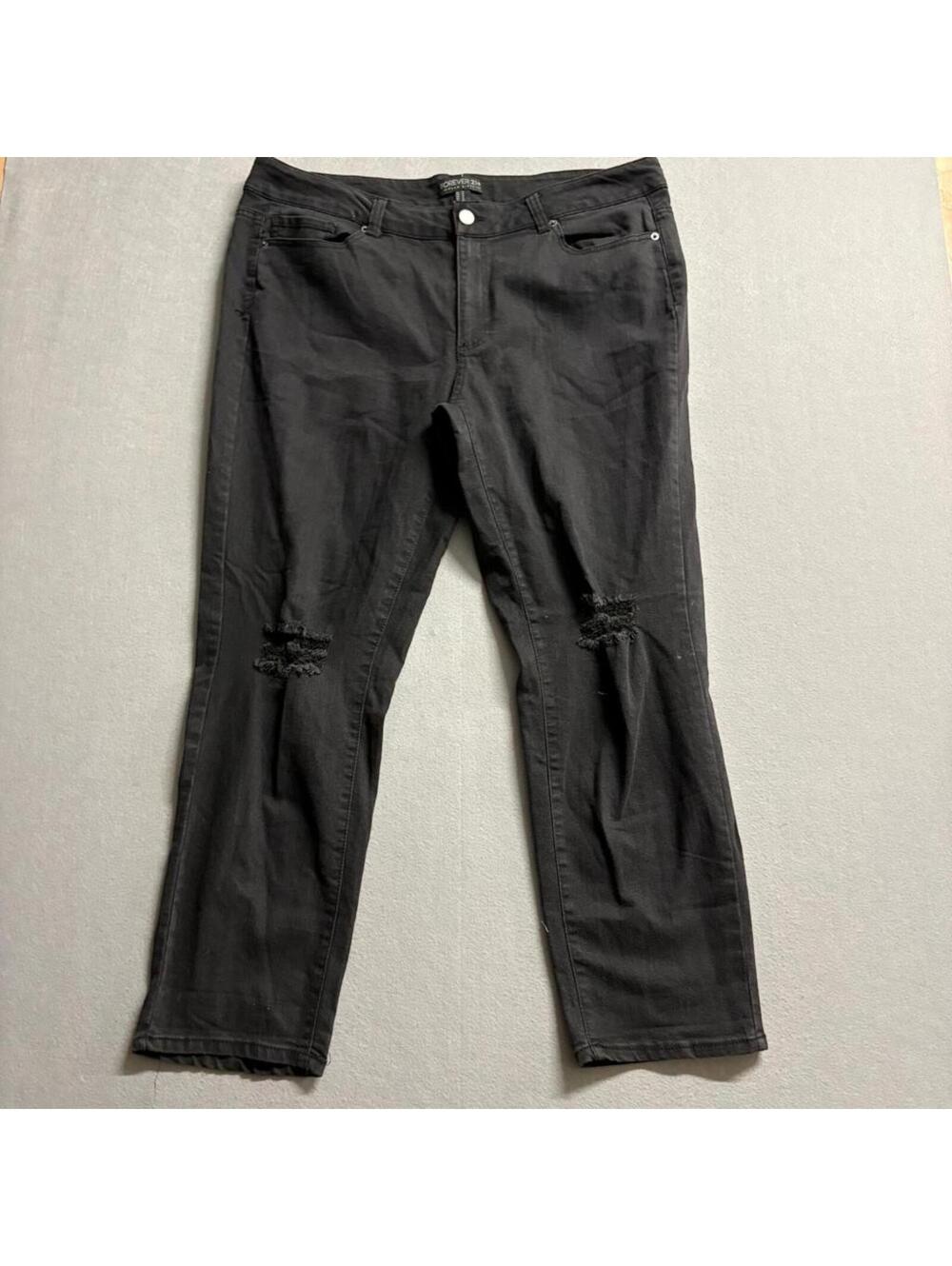 Forever 21 Plus Size 16 Black Distressed Skinny Jeans Stretch Ripped Knee